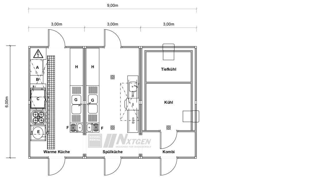 Grundriss Interimsküche Containerküche